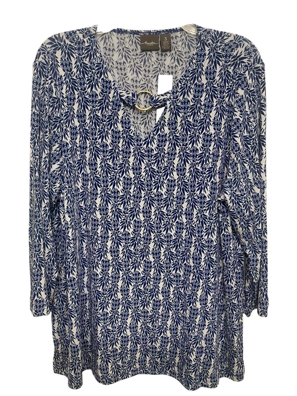 Travelers by Chico's Navy Pineapple Print Women's Top NEW Size 3/L